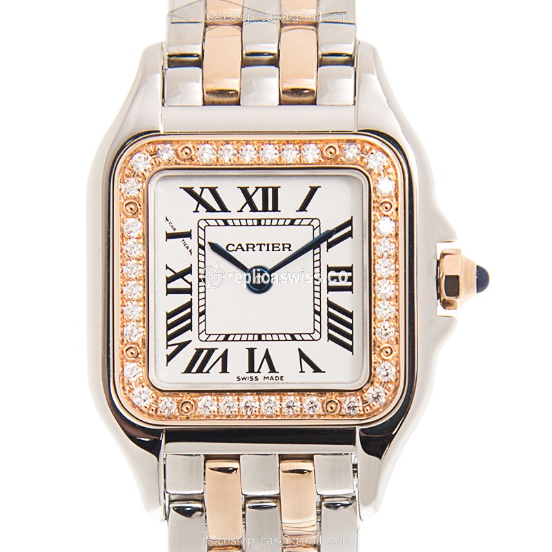 Luxurious Cartier PANTHeRE De Cartier Quartz Replica, 18kt Rose Gold Case & White Dial Watch