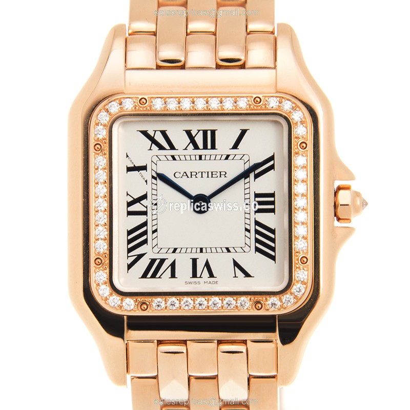 Luxurious Cartier PANTHeRE De Cartier Quartz Replica, 18kt White Gold & Diamonds Dial Watch