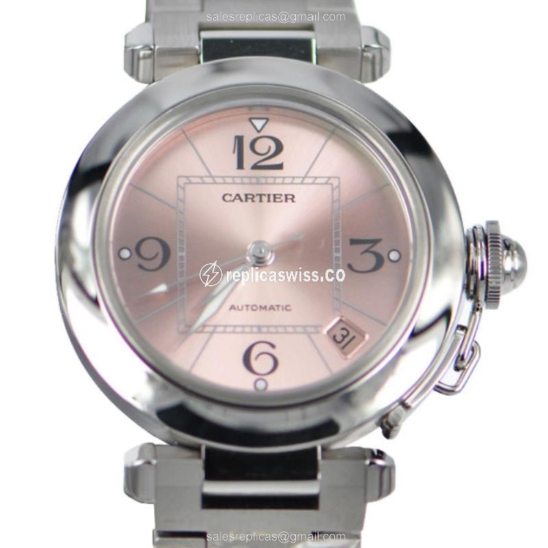 Luxurious Cartier Pasha De Cartier Replica in Pink Dial & Stainless Steel Case Watch