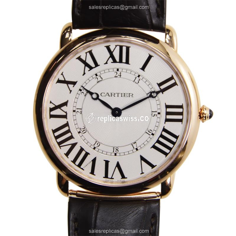 Luxurious Cartier RONDE LOUIS CARTIER Manual Wind Replica in 18kt Rose Gold with Silver Dial &