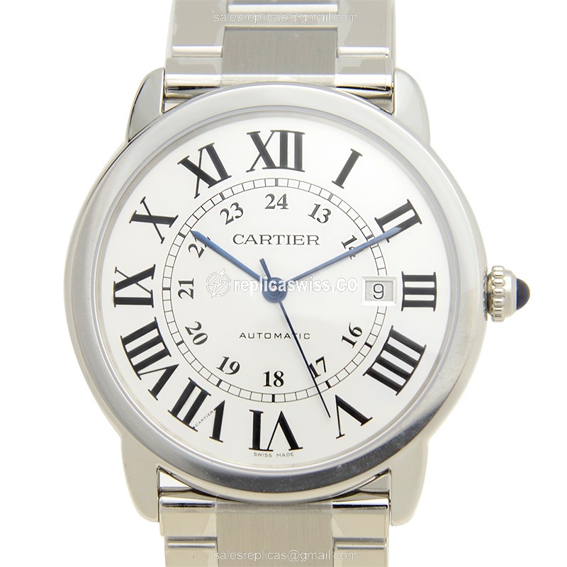 Luxurious Cartier RONDE SOLO DE CARTIER Replica in White Dial & Stainless Steel Case Watch