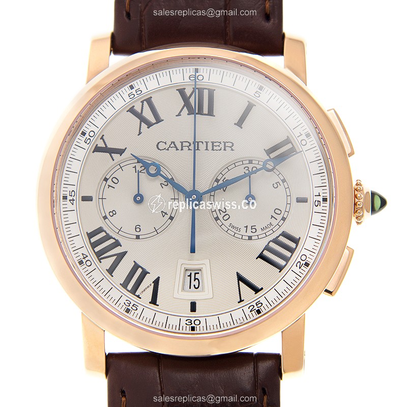 Luxurious Cartier Rotonde De Cartier Replica in 18kt Gold Case, Silver Dial, Automatic Movement