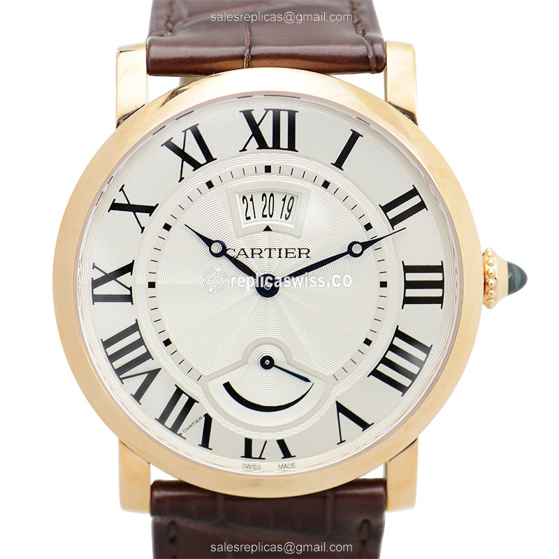 Luxurious Cartier Rotonde De Cartier W1556252 Replica with White Dial 18kt Gold Case Watch