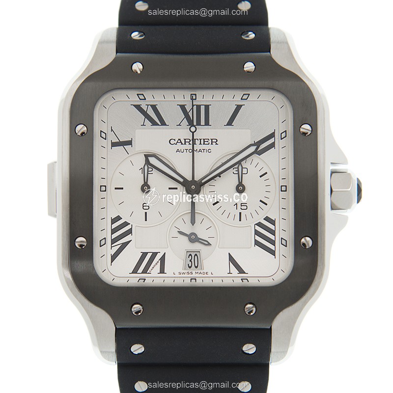 Luxurious Cartier Santos Replica in Stainless Steel, Automatic Movement & White Dial Watch
