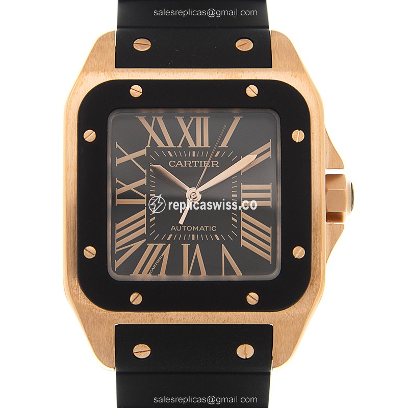 Luxurious Cartier Santos W20124U2 Replica in 18kt Rose Gold, Automatic Movement & Black Crystal