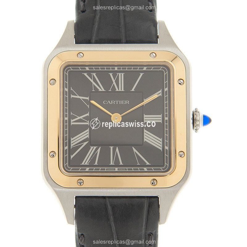 Luxurious Cartier Santos W2SA0015 Replica in 18kt Gold & Steel, Automatic Movement & Dark Grey Dial