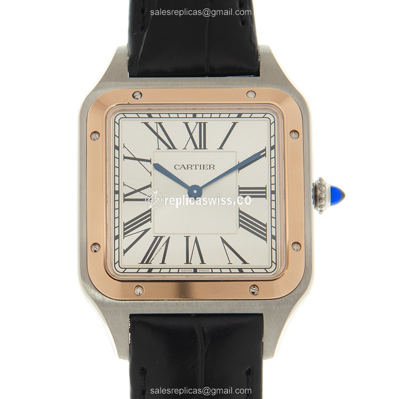 Luxurious Cartier Santos W2SA0017 Replica, Manual Wind, 18kt Rose Gold Case, Silver Dial Watch