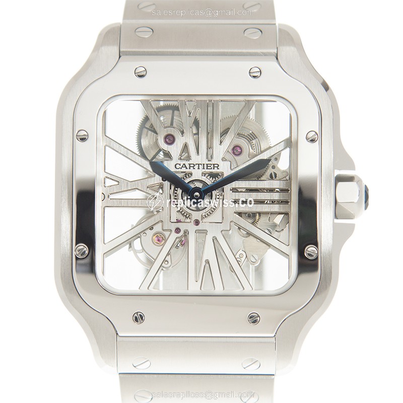 Luxurious Cartier Santos WHSA0007 Replica, Manual Wind, Stainless Steel Case with Transparent Dial