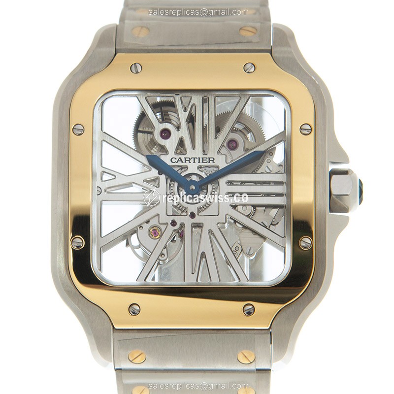 Luxurious Cartier Santos WHSA0012 Replica in 18kt Gold & Steel, Manual Wind Movement, Silver Clasp