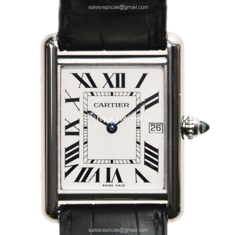 Luxurious Cartier TANK Replica in 18kt White Gold with Silver Dial & Automatic Movement Watch