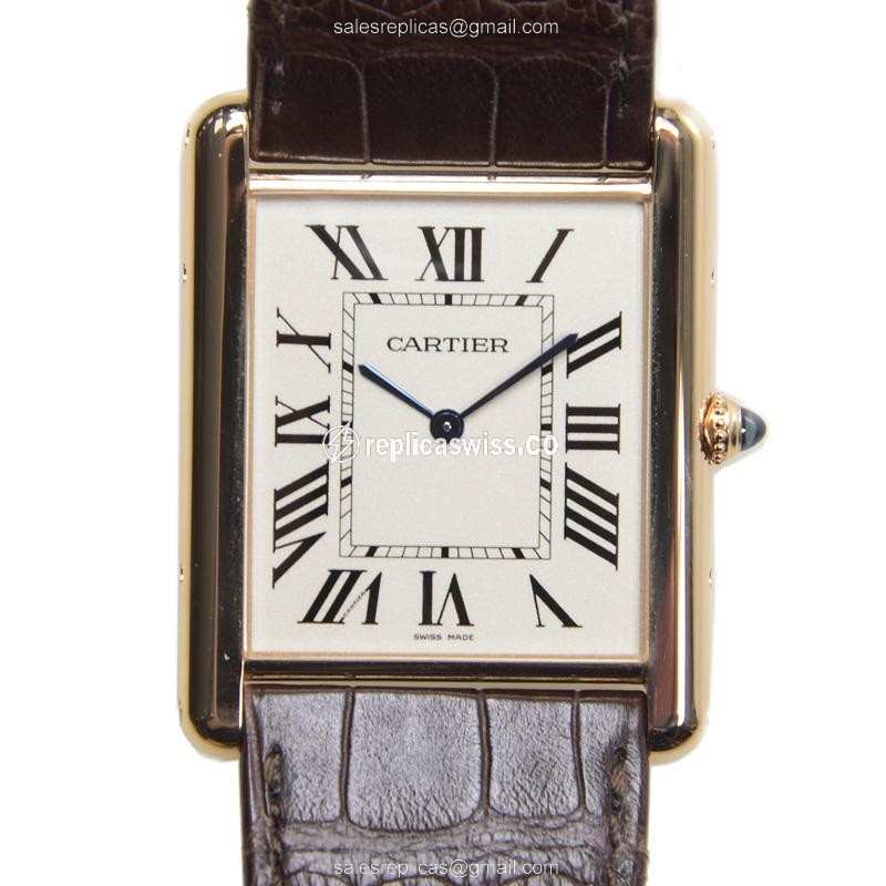 Luxurious Cartier TANK Replica with White Dial & 18kt Gold Case Watch