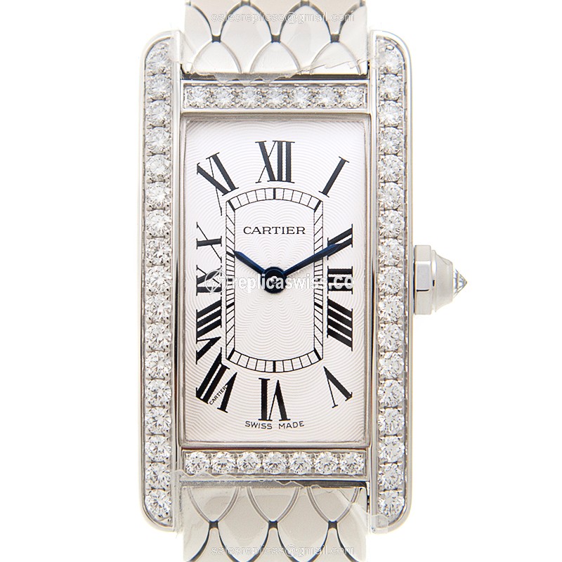 Luxurious Cartier Tank WB710009 Replica in 18kt White Gold, Silver Dial, Crystal Case Watch