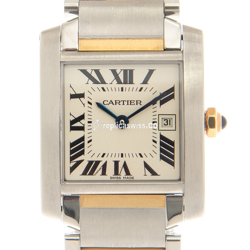 Luxurious Cartier W51012Q4 Quartz Replica, White Dial & Gold Steel Strap Watch