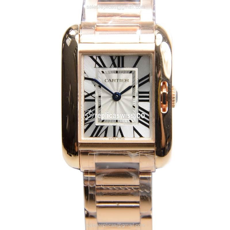 Luxurious Cartier W5310013 Tank Replica in 18kt Rose Gold, Silver Dial, Sapphire Crystal Watch