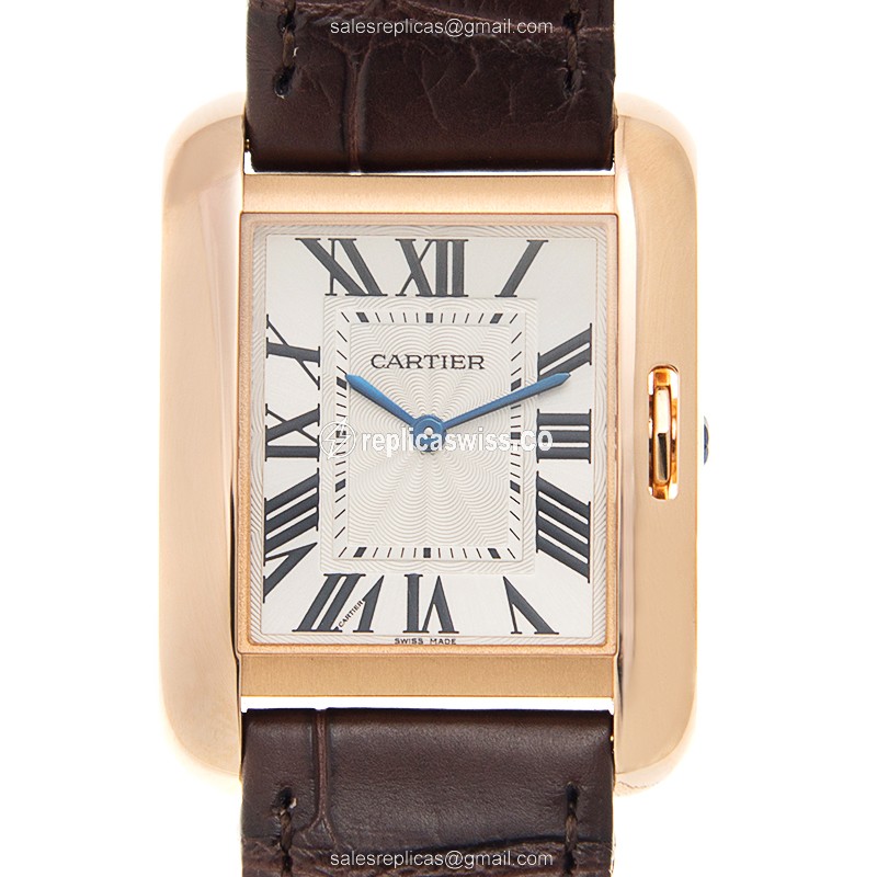 Luxurious Cartier W5310042 Tank Replica in 18kt Rose Gold with White Dial Alligator Strap Watch