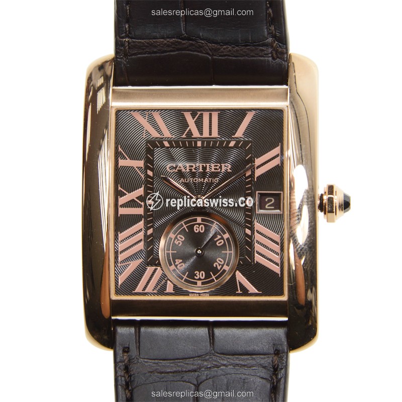 Luxurious Cartier W5330002 Tank Replica with Brown Dial & Alligator strap, Automatic Movement Watch