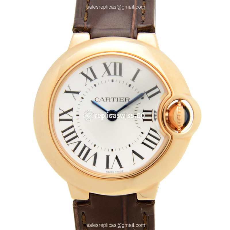 Luxurious Cartier W6900256 Ballon Bleu Replica in 18kt Rose Gold with White Dial Alligator