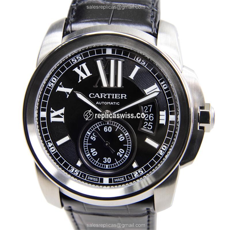 Luxurious Cartier W7100041 Replica with Black Dial Stainless Steel Case Watch