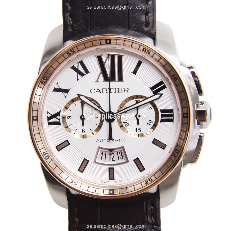 Luxurious Cartier W7100043 Replica Watch | Automatic Movement, White Dial, Brown Alligator Strap