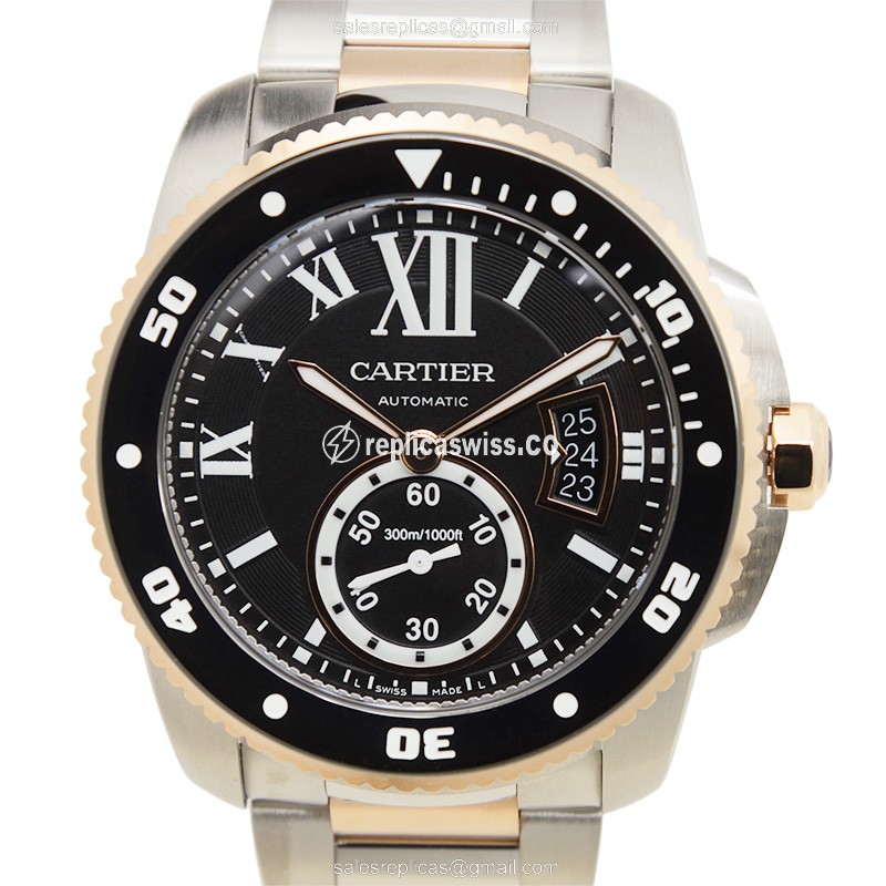 Luxurious Cartier W7100054 Replica Watch: Automatic Movement, Black Dial, 18kt Steel Case & Strap