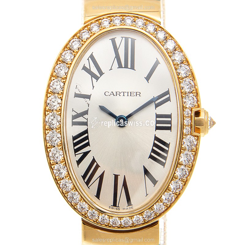 Luxurious Cartier WB520019 Baignoire Replica with Silver Dial 18kt Gold Strap Watch