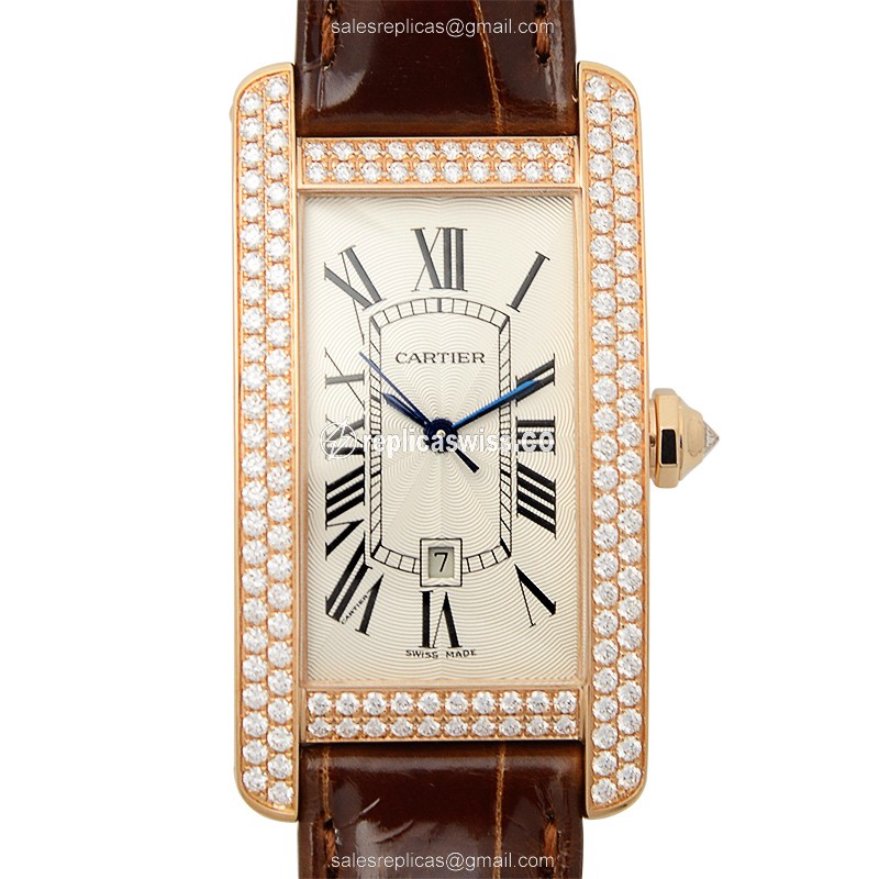 Luxurious Cartier WB704751 TANK Automatic Watch in 18kt Rose Gold, Silver Dial & Brown Alligator