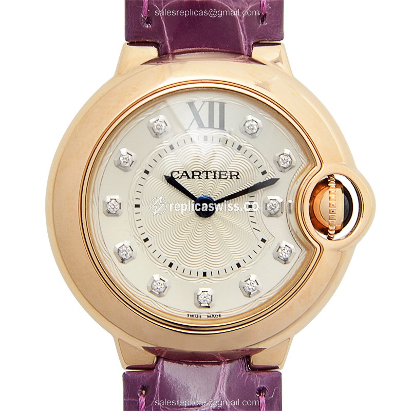 Luxurious Cartier WJBB0019 Ballon Bleu Replica in 18kt Rose Gold with Silver Dial Alligator