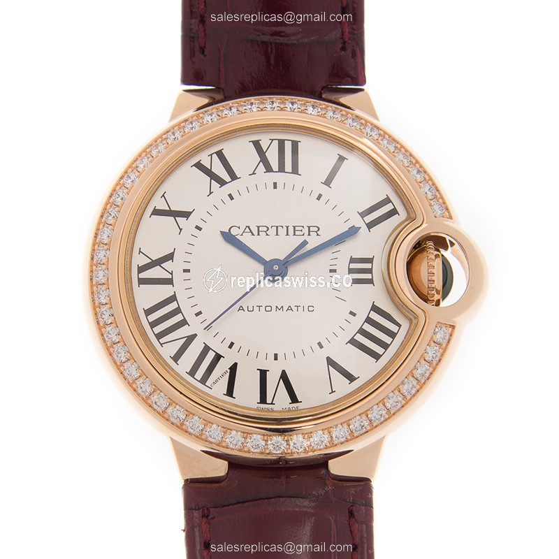 Luxurious Cartier WJBB0033 BALLON BLEU Automatic in 18kt Rose Gold & Diamond-Edged White Dial with