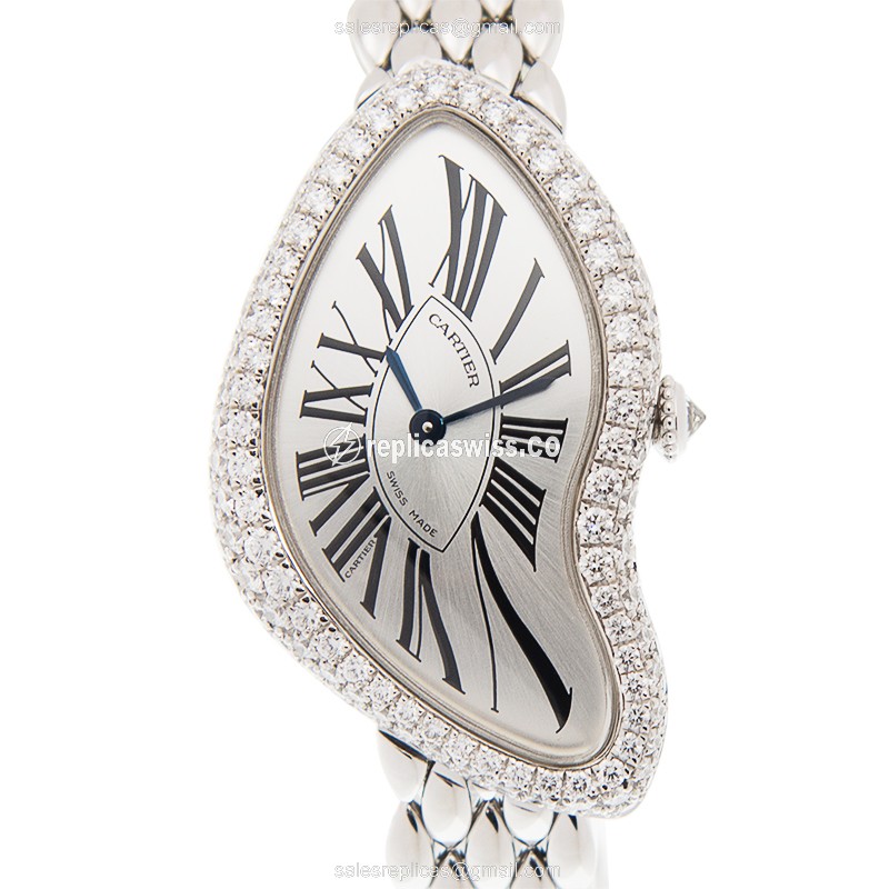 Luxurious Cartier WL420051 Crash Replica, Manual Wind, 18kt White Gold Case & Silver Dial Watch