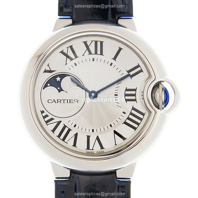 Luxurious Cartier WSBB0020 Ballon Bleu Replica, Automatic Movement, Silver Dial & Blue Alligator