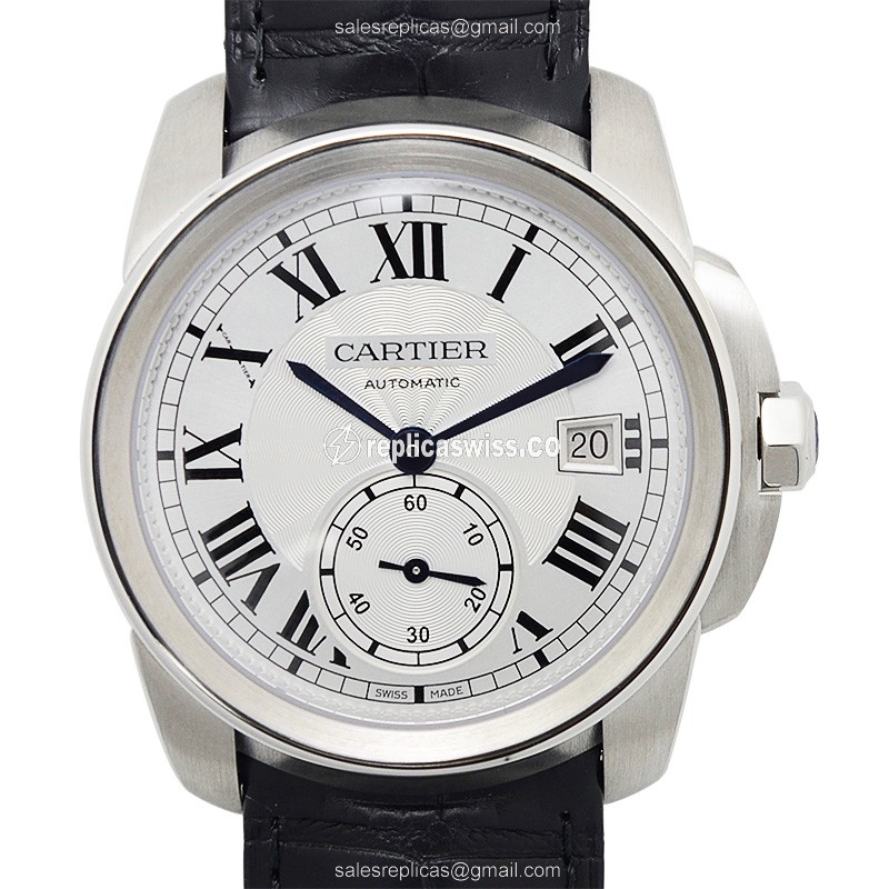Luxurious Cartier WSCA0003 Replica, Automatic Movement, Silver Dial, Alligator Strap Watch