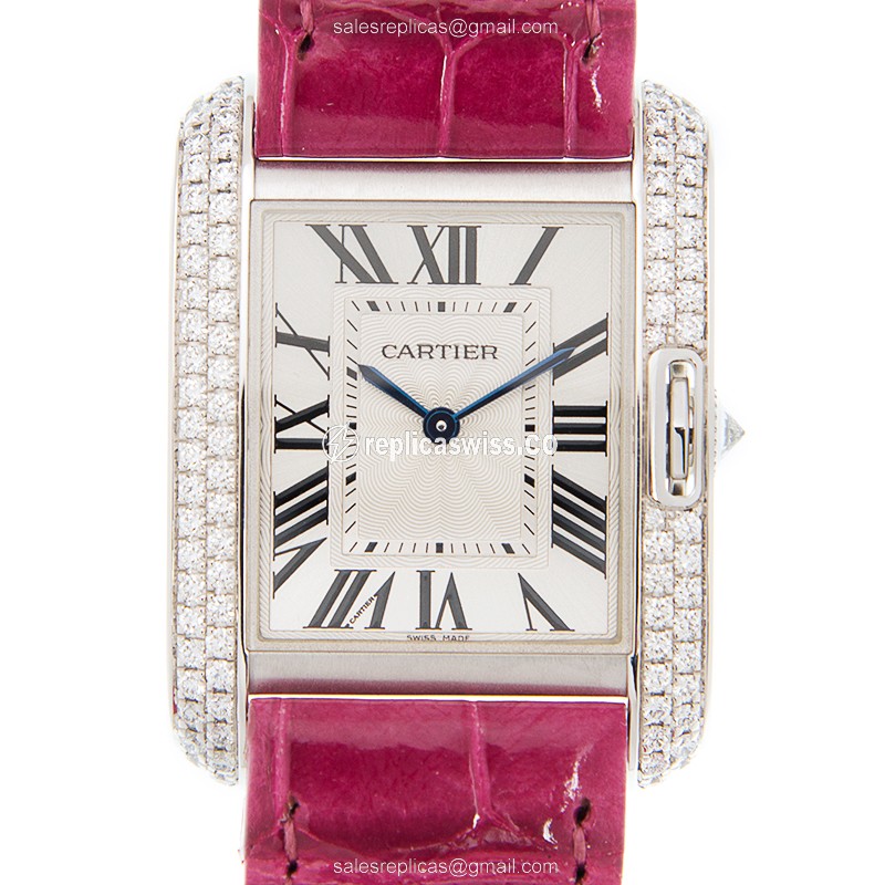 Luxurious Cartier WT100030 Tank Replica in 18kt White Gold, Quartz Movement, Alligator Purple