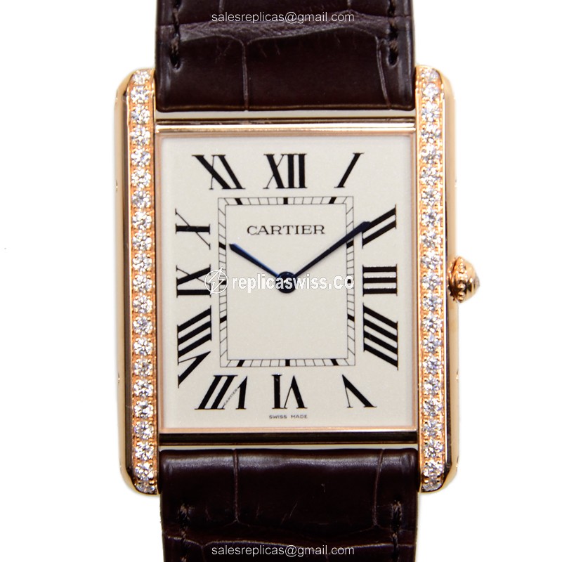 Luxurious Cartier WT200005 Tank Replica in 18kt Rose Gold, Manual Wind, White Dial Watch