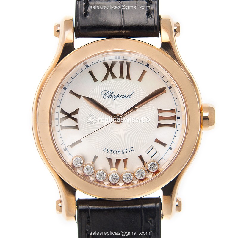 Luxurious Chopard Happy Sport 274808 5008 Replica in White Dial & 18kt Rose Gold Case Watch