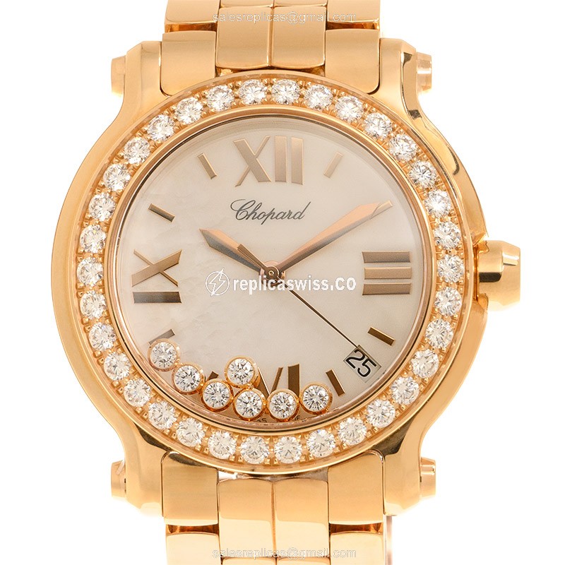 Luxurious Chopard Happy Sport 277481-5002 Quartz Watch with White Dial 18kt Gold Features