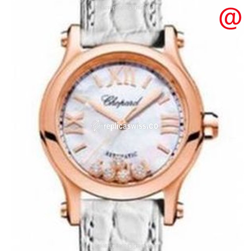 Luxurious Chopard Happy Sport 278493-5009 Replica, White Dial on Alligator Strap, Automatic