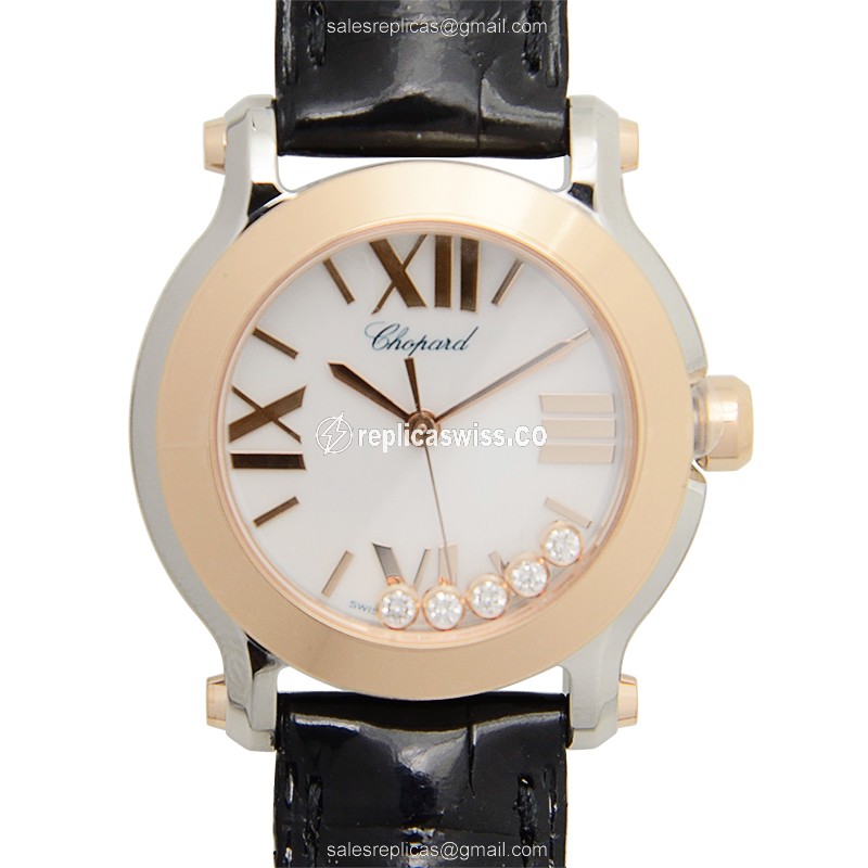 Luxurious Chopard Happy Sport 278509-6001 Replica in 18kt Rose Gold Case, White Dial & Black