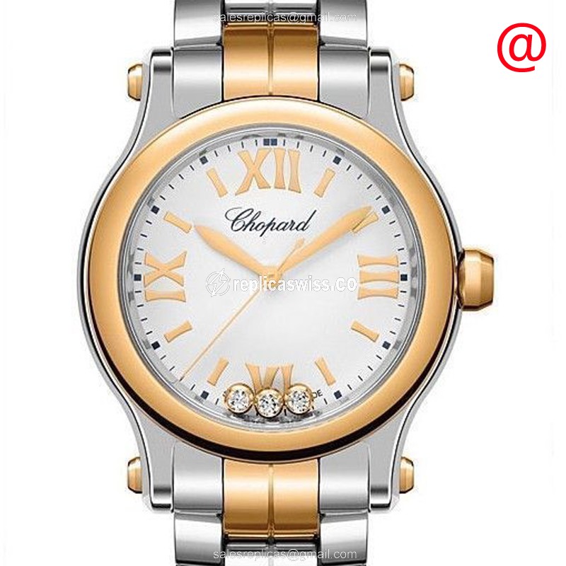 Luxurious Chopard Happy Sport Replica in Silver Dial & 18kt Gold & Steel Case Watch