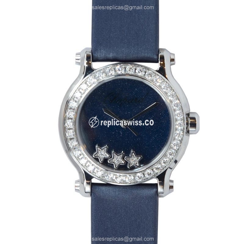 Luxurious Chopard Happy Sport Replica in Stainless Steel & Blue, Quartz Movement Watch