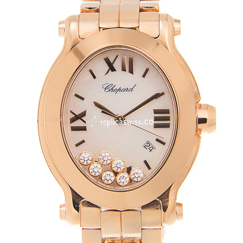 Luxurious Chopard Happy Sport Replica in White Dial 18kt Gold Accents Watch