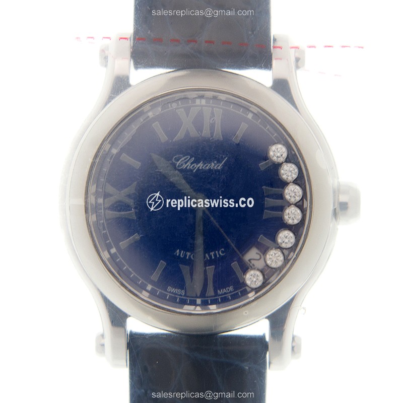Luxurious Chopard Happy Sport Replica Watch, Automatic Movement, Black Dial, Stainless Steel Case