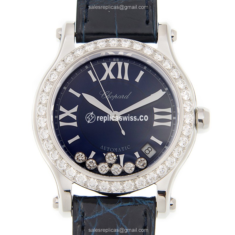 Luxurious Chopard Happy Sport Replica Watch, Automatic Movement, Blue Steel Case