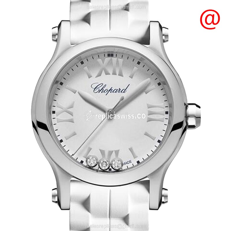Luxurious Chopard Happy Sport Replica, White Quartz Dial & Rubber Strap Watch