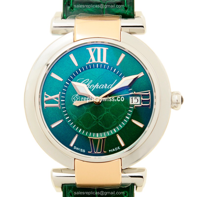 Luxurious Chopard Impérial Replica in Stainless Steel, Green Dial & Alligator strap Watch