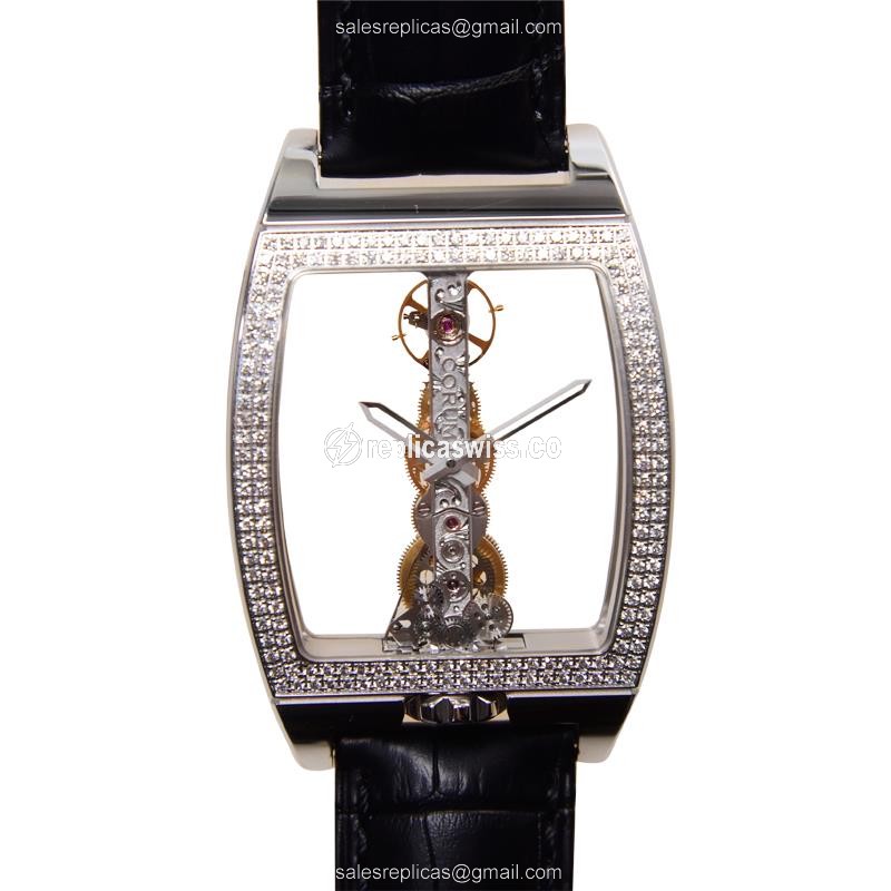 Luxurious Corum Bridge Replica in 18kt White Gold & Diamond, Manual Wind Movement Watch