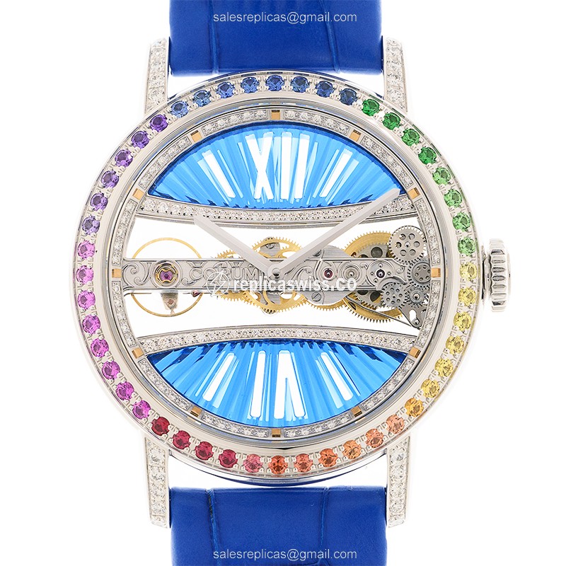 Luxurious Corum Golden Bridge Replica with Automatic Movement & Exquisite Diamond bezel, 18kt White