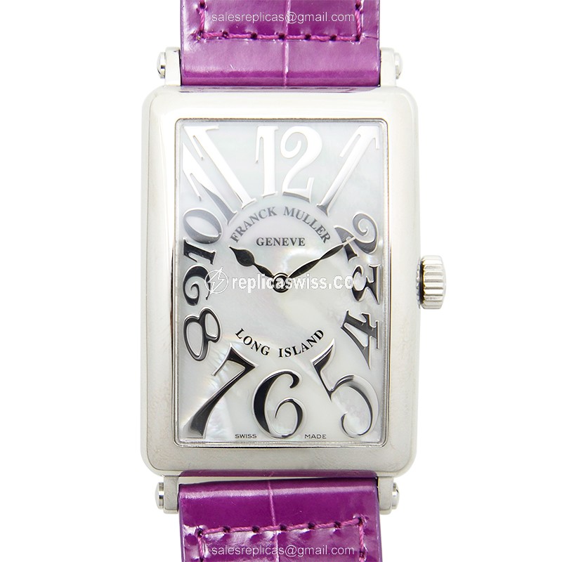 Luxurious Franck Muller 1002 Quartz Replica, Stainless Steel Case & Silver Dial, Alligator strap in