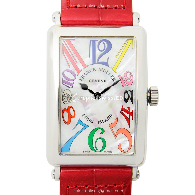 Luxurious Franck Muller 1002 Quartz Replica with Silver Dial & Red Alligator Strap Watch