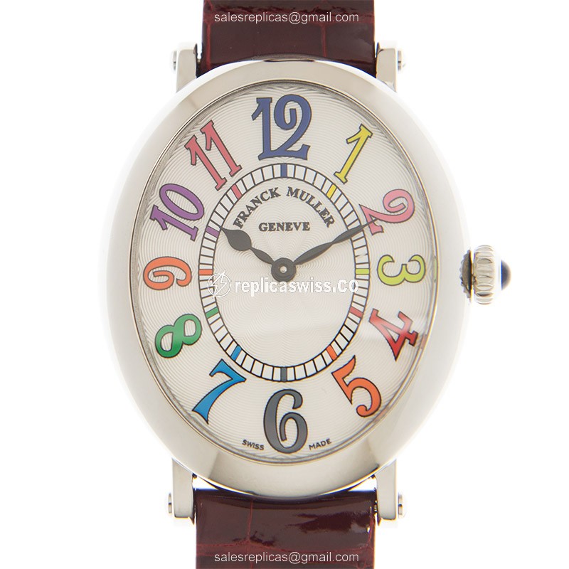 Luxurious Franck Muller 1638 B Infinity Replica, White Dial, Leather Red Strap, Stainless Steel