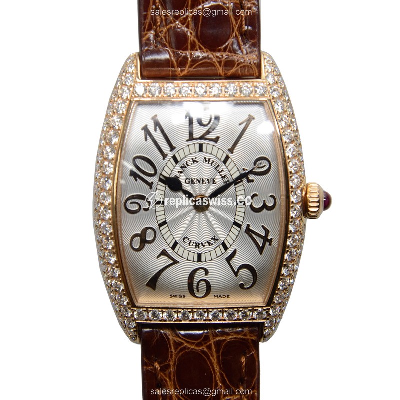 Luxurious Franck Muller 1752 Cintree Curvex Replica, 18kt Rose Gold Case, Quartz Movement Watch